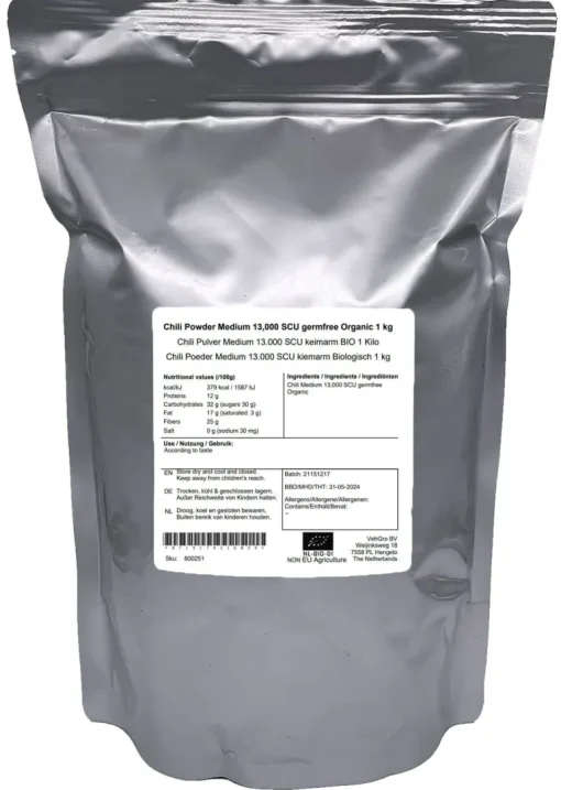 Chili Poeder Medium 13.000 SHU kiemarm Biologisch