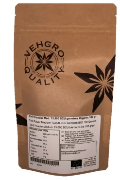Chili Poeder Medium 13.000 SHU kiemarm Biologisch