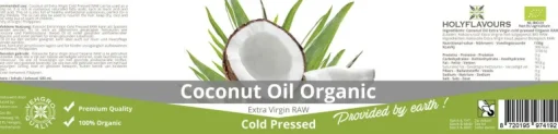 Holyflavours Kokosolie Extra Virgin Raw koud geperst Biologisch 500 ml