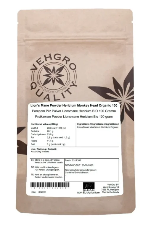 Pruikzwam Poeder Lionsmane Hericium Biologisch