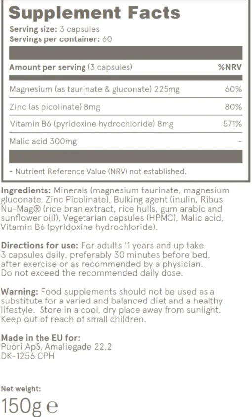 Puori M3 Magnesium Supplement 180 Capsules