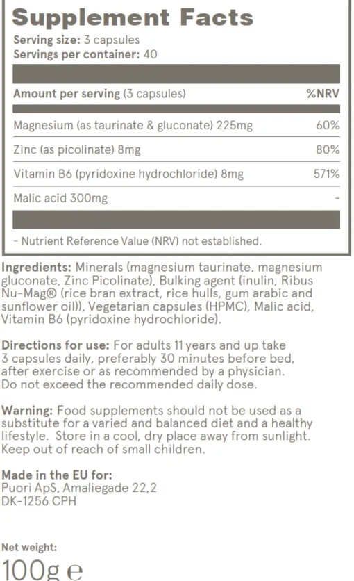 Puori M3 Magnesium Supplement 120 Capsules