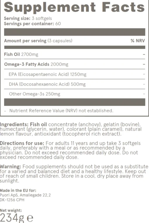 Puori O3 Omega 3 Supplement 180 Capsules