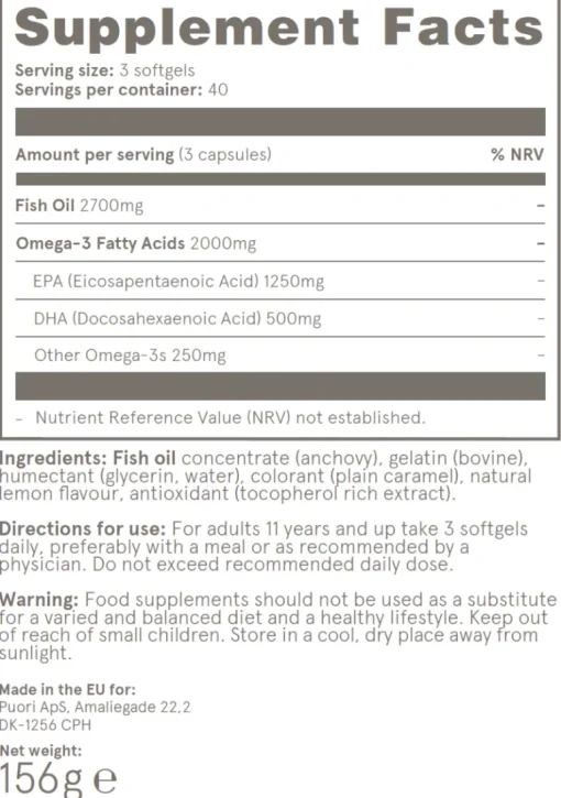 Puori O3 Omega 3 Supplement 120 Capsules